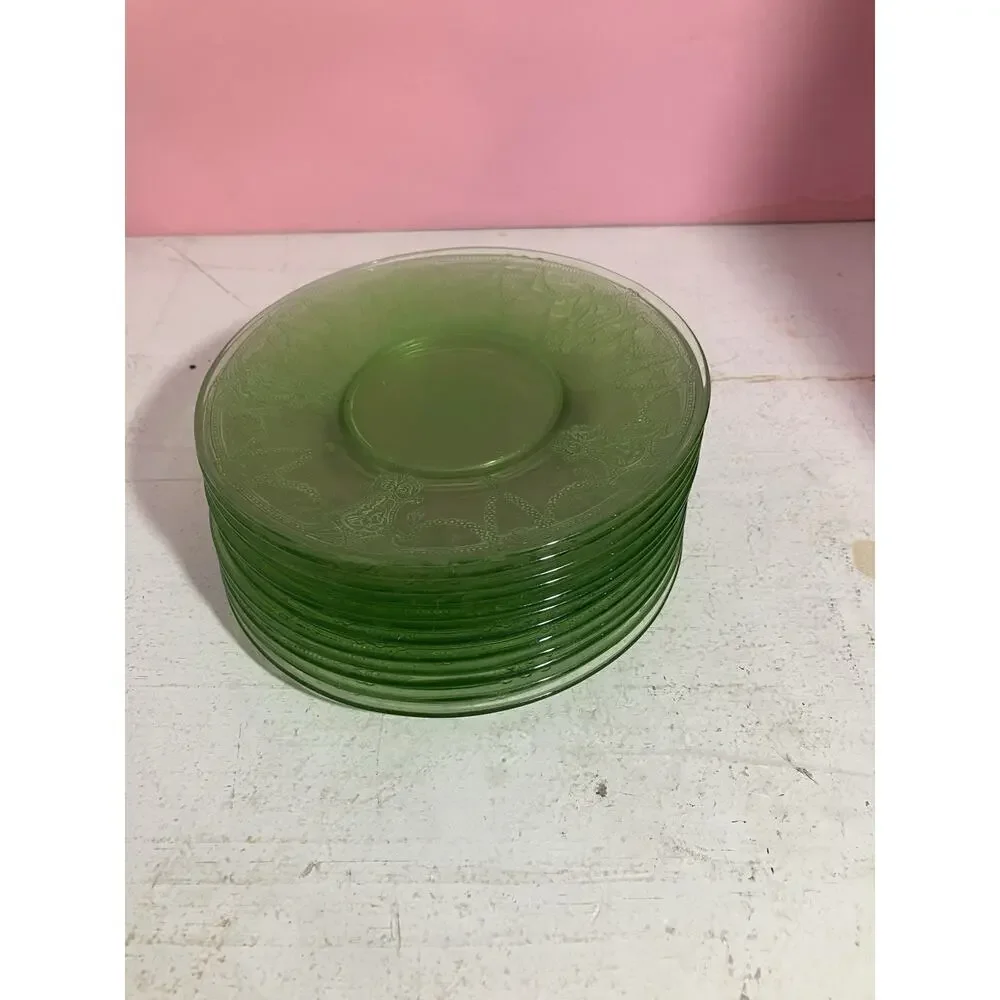 Uranium Depression Glass Plates Lot of 13